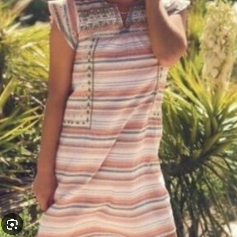 THML Women's Popover Dress with Pink and Cream Stripes